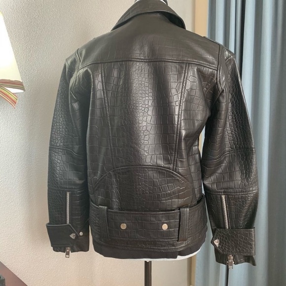 Walter Baker Black and Silver Lamb Skin Leather Motorcycle Jacket - Picture 4 of 12